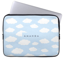 Aangepaste Monogram Schattigee Girly Blue Cloud Gi Laptop Sleeve
