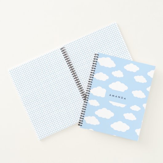 Aangepaste Monogram Schattigee Girly Blue Cloud Gi Notitieboek (Binnen)