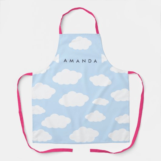 Aangepaste Monogram Schattigee Girly Blue Cloud Gi Schort (Voorkant)