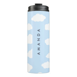Aangepaste Monogram Schattigee Girly Blue Cloud Gi Thermosbeker