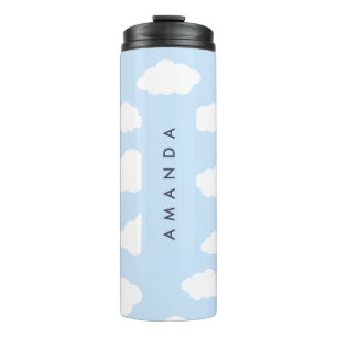 Aangepaste Monogram Schattigee Girly Blue Cloud Gi Thermosbeker