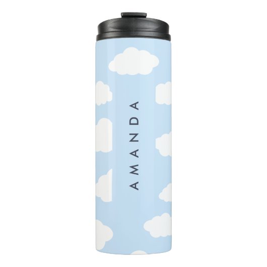 Aangepaste Monogram Schattigee Girly Blue Cloud Gi Thermosbeker (Voorkant)