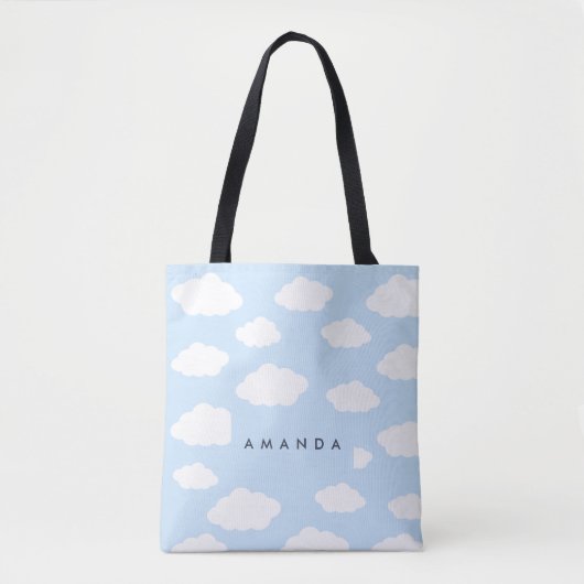 Aangepaste Monogram Schattigee Girly Blue Cloud Gi Tote Bag (Voorkant)