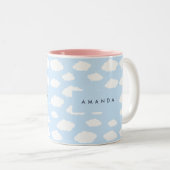 Aangepaste Monogram Schattigee Girly Blue Cloud Gi Tweekleurige Koffiemok (Voorkant rechts)