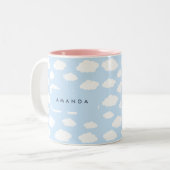 Aangepaste Monogram Schattigee Girly Blue Cloud Gi Tweekleurige Koffiemok (Voorkant links)