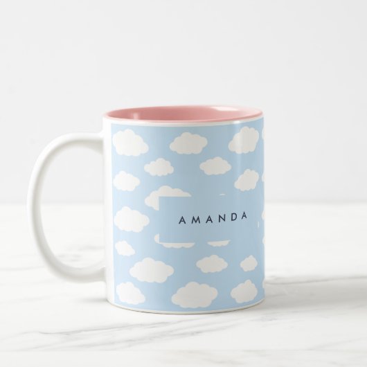 Aangepaste Monogram Schattigee Girly Blue Cloud Gi Tweekleurige Koffiemok (Links)