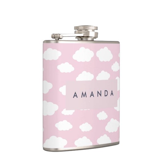 Aangepaste Monogram Schattigee Girly Pink Cloud Gi Heupfles (Rechts)