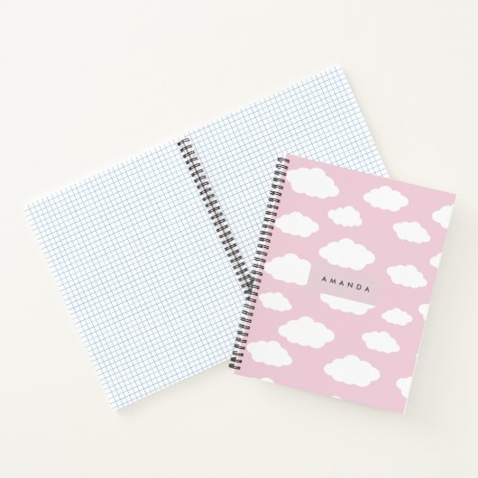 Aangepaste Monogram Schattigee Girly Pink Cloud Gi Notitieboek (Binnen)