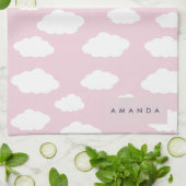 Aangepaste Monogram Schattigee Girly Pink Cloud Gi Theedoek (Gevouwen)