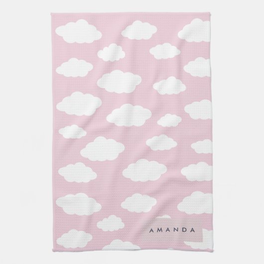 Aangepaste Monogram Schattigee Girly Pink Cloud Gi Theedoek (Verticaal)