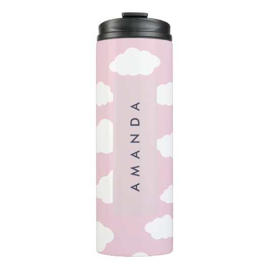 Aangepaste Monogram Schattigee Girly Pink Cloud Gi Thermosbeker (Voorkant)