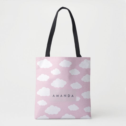 Aangepaste Monogram Schattigee Girly Pink Cloud Gi Tote Bag (Voorkant)