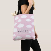 Aangepaste Monogram Schattigee Girly Pink Cloud Gi Tote Bag (Dichtbij)