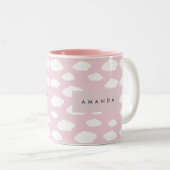 Aangepaste Monogram Schattigee Girly Pink Cloud Gi Tweekleurige Koffiemok (Voorkant rechts)