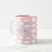 Aangepaste Monogram Schattigee Girly Pink Cloud Gi Tweekleurige Koffiemok (Voorkant links)