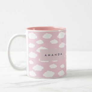 Aangepaste Monogram Schattigee Girly Pink Cloud Gi Tweekleurige Koffiemok