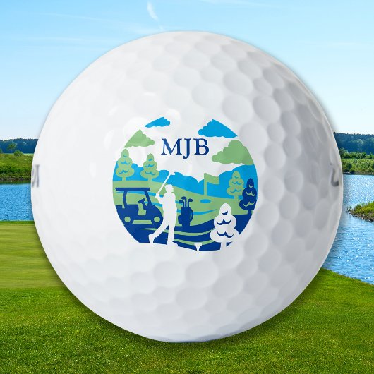 Aangepaste Monogram Schilderachtig Cursus Retro Mo Golfballen
