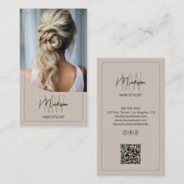 Aangepaste Monogram Script Hair Stylist Salon Foto Visitekaartje