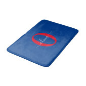 Aangepaste monogram scriptnaam Blauw rood Badmat (Gekanteld)