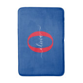 Aangepaste monogram scriptnaam Blauw rood Badmat (Voorkant Verticaal)