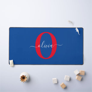 Aangepaste monogram scriptnaam Blauw rood Bureaumat