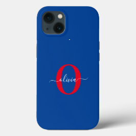Aangepaste monogram scriptnaam Blauw rood Case-Mate iPhone Case