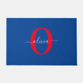 Aangepaste monogram scriptnaam Blauw rood Deurmat (Voorkant)
