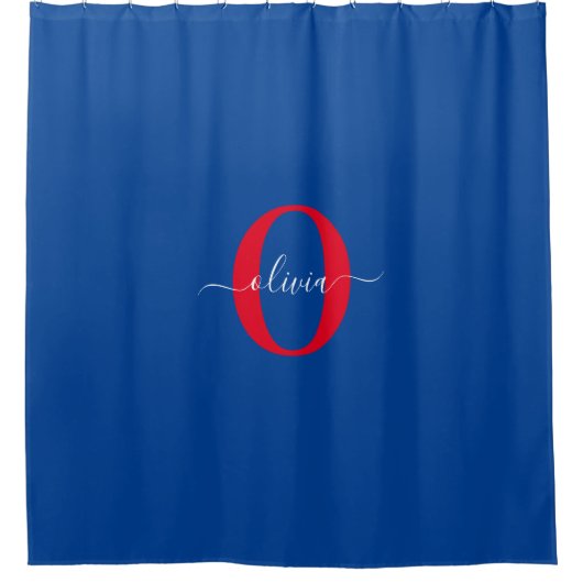 Aangepaste monogram scriptnaam Blauw rood Douchegordijn (Voorkant)