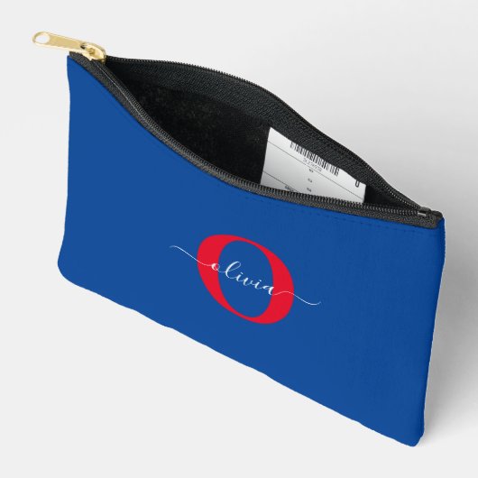 Aangepaste monogram scriptnaam Blauw rood Etui (Open)