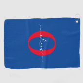 Aangepaste monogram scriptnaam Blauw rood Golfhanddoek (Horizontaal)