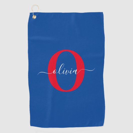 Aangepaste monogram scriptnaam Blauw rood Golfhanddoek (Voorkant)