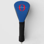 Aangepaste monogram scriptnaam Blauw rood Golfheadcover (Voorkant)