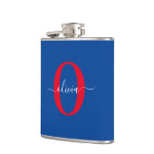 Aangepaste monogram scriptnaam Blauw rood Heupfles (Links)