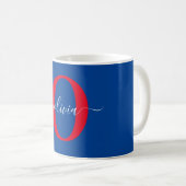 Aangepaste monogram scriptnaam Blauw rood Koffiemok (Voorkant rechts)
