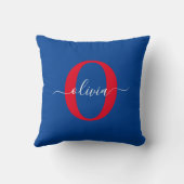 Aangepaste monogram scriptnaam Blauw rood Kussen (Achterkant)