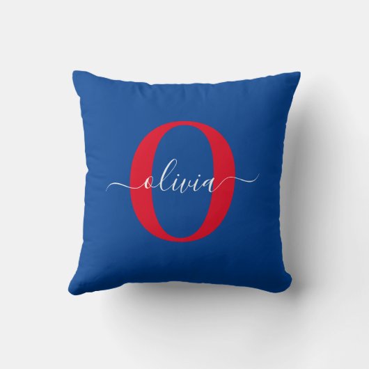 Aangepaste monogram scriptnaam Blauw rood Kussen (Achterkant)