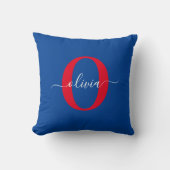 Aangepaste monogram scriptnaam Blauw rood Kussen (Voorkant)