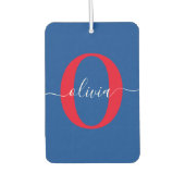Aangepaste monogram scriptnaam Blauw rood Luchtverfrisser (Voorkant)