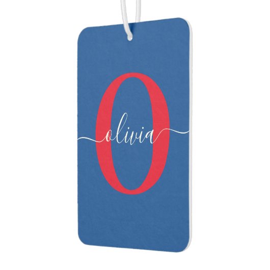 Aangepaste monogram scriptnaam Blauw rood Luchtverfrisser (Links)
