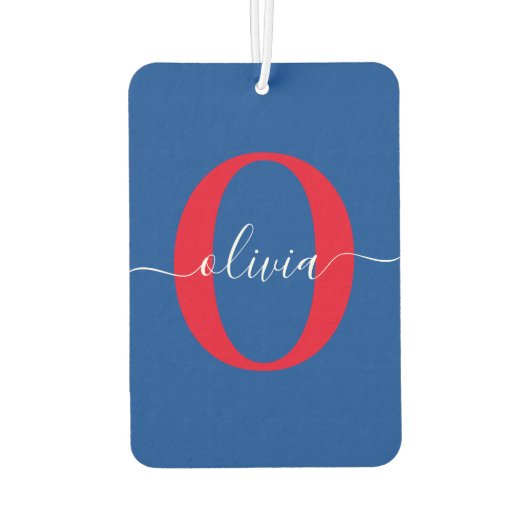 Aangepaste monogram scriptnaam Blauw rood Luchtverfrisser (Achterkant)