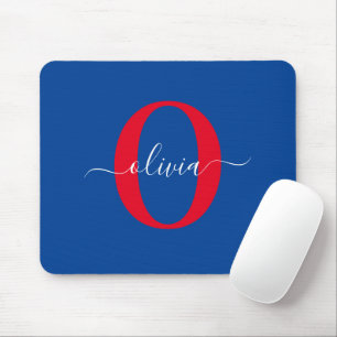 Aangepaste monogram scriptnaam Blauw rood Muismat