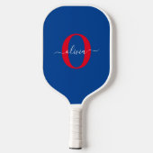 Aangepaste monogram scriptnaam Blauw rood Pickleball Paddle (Achterkant)