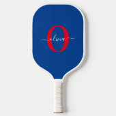 Aangepaste monogram scriptnaam Blauw rood Pickleball Paddle (Voorkant)