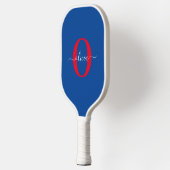 Aangepaste monogram scriptnaam Blauw rood Pickleball Paddle (Links)