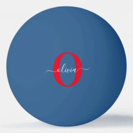 Aangepaste monogram scriptnaam Blauw rood Pingpongbal