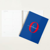 Aangepaste monogram scriptnaam Blauw rood Planner (Display)