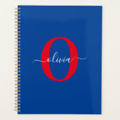 Aangepaste monogram scriptnaam Blauw rood Planner (Voorkant)