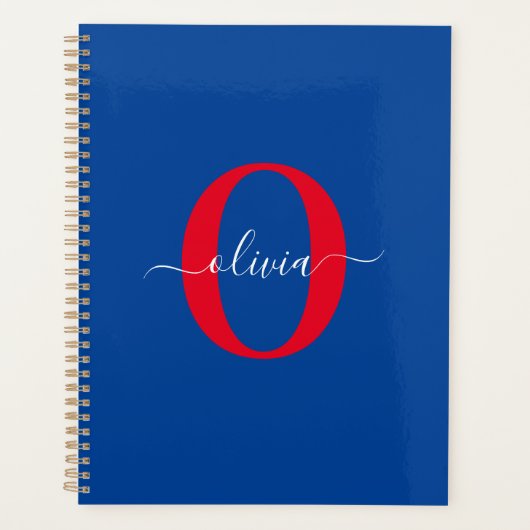 Aangepaste monogram scriptnaam Blauw rood Planner (Voorkant)