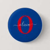 Aangepaste monogram scriptnaam Blauw rood Ronde Button 5,7 Cm (Voorkant)
