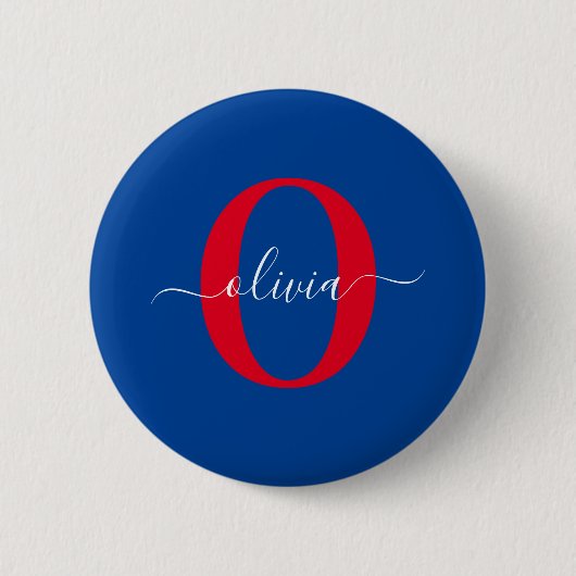 Aangepaste monogram scriptnaam Blauw rood Ronde Button 5,7 Cm (Voorkant)